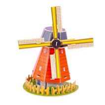 3D 입체 퍼즐 건축물 만들기 취미 놀이 DIY 프라모델 미니어처 부속 키트 종이 건물 빌딩 탱크 배 풍차 미니어처 프라모델 하우스 모형, 농장 풍차