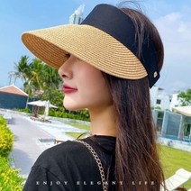 은창]골드 블랙 하이라인 밀짚 선캡 모자 썬캡 여름 왕골 자외선차단 여성 돌돌이 여