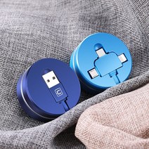 3in1 멀티 고속 충전 케이블 릴타입 원형 USB C타입 5핀 아이폰 8핀, 화이트