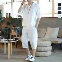남성 상하세트 캐주얼 반팔티+와이드 7부 팬츠 투피스 트레이닝복WZB23030912