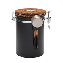 1.8L Coffee Canister With Scoop Airtight Coffee Container Stainless Steel Storage Canister Set For C, 1.8L Black