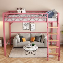 원룸 성인2층침대 오피스텔 올인원 수납벙커침대, 핑크 - 직선 사다리