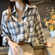 파인드미 블라우스 셔츠 가을 여성 봄 상의 오픈 체크 쉬폰 멋쟁이 정장 숄드 캐주얼 꽃무늬 여자