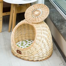 라탄 숨숨집 고양이 침대 집 강아지 하우스 반려 애완견 등나무 동물 캣 둥지, XL, 원색+패드