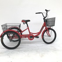 성인용 세발자전거 24인치 7단 어른 어르신 삼륜 자전거 할아버지, 레드