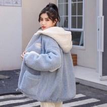 꽃소담 여성 배색 후드 양털후리스 집업 뽀글이 점퍼 QLZ35