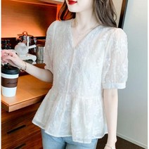 반소매 시폰 셔츠 여성 신작 여름 패션 스위트 품질 얇은 짧은 코튼