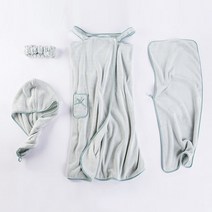 록신 원피스 샤워가운 + 헤어타월+ 헤어밴드 + 수건 총4개 세트, 135*80cm, 목욕타월+헤어타월+헤어밴드+수건 청록세트