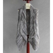 토끼털조끼 반팔패딩조끼 터틀넥 후드 밍크 진짜 토끼 모피 니트 조끼 수제 양면 니트 조끼 중간 길이 카디건 짧은 디자인 니트 모피 조끼