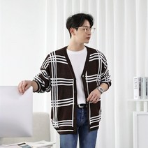 [붐스타일] 세미 오버핏 3선 체크 가디건