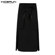 죽도 일본도 검도복 목검 검도 INCERUN 캐주얼 킬트 사무라이 바지 남성 롱 스커트, XXXL, 검은 색