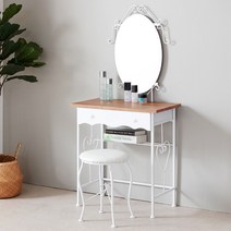 [룩홈] 클래식 철제 선반형 화장대, 클래식 철제 선반형 화장대[타원형]-오크