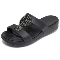 크록스 몬테레이 디아만테 웨지 슬립온 블랙 여자 스트랩 실내화 슬리퍼 신발 206367-001