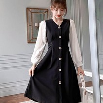 가바바 여성 롱원피스 단정 브이넥 블랙앤 화이트 원피스 G42135