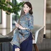 아오자이 드로잉 프린드 베트남전통의상 원피스 옷 치마 드레스 퓨전 롱 무대 의상