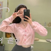 여자 스웨터 가디건 겨울 핑크 칼라 버튼 코트
