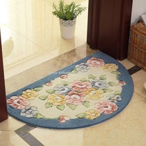 반달 반원 러그 플라워 심플 카페트 소형 화장실 둥근 발매트 욕실 현관, 블루 로즈_50 x 80cm 반원