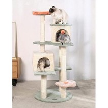 반려용품 HYABi 134.6cm(53인치) 꽃 고양이 나무 아파트 플러시 서식지 새끼 놀이 플랫폼 집 가구 (대형, Large 5 Platforms, one option