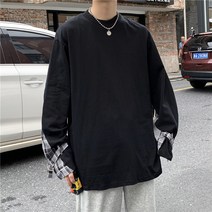 힙합 스티치 긴팔 티셔츠 여름 유행 느슨한 스웨터 남성 잘 생긴 한국어 스타일 맞춤 캐주얼 탑