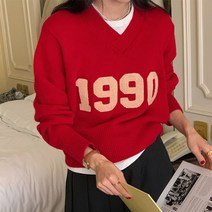 [랜덤플레이] 1990 자수 베이직템 꾸안꾸 브이넥 니트
