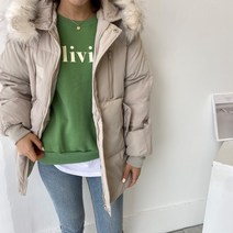 업쓰 여성 후드 모자 주머니 포켓 웰론 겨울 롱 하프 패딩