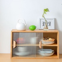 우드 손잡이 대나무 미니 슬라이딩 유리 문 도어 수납장 수납 높이조절 선반 조립 찬장 2도어 2단 미닫이, 상세 참조, 상세 참조