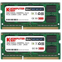 Komputerbay MACMEMORY 16GB (2x8GB) DDR3 DDR3L 1600MHz SODIMM PC3L12800 2Rx8 듀얼 랭크 1 35V CL11 204핀 비