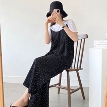 여자 끈나시 뷔스티에 통바지 도트 땡땡이 점프수트