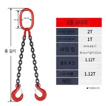 더블후크 크레인 후크 체인 리프팅 갈고리 슬링, 2톤 2레그 1.5m