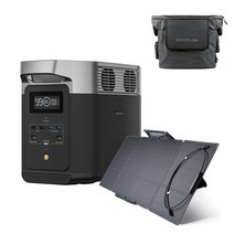[160W 태양광패널+전용가방 증정] 에코플로우 델타2 파워뱅크 리튬인산철 배터리 차박 노지 캠핑용 AC 220V 대용량 보조배터리 밧데리, 델타2+태양광패널(160W)+전용가방