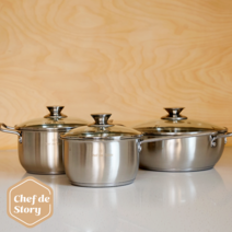 Chef de Table IH 인덕션 겸용 스텐 냄비 3종 세트 편수18cm+양수20cm+전골26cm (인덕션 포함 모든 열원 사용 가능 3중바닥 고강도 스텐 소재)