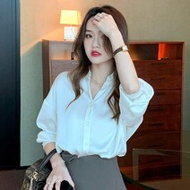 카라넥 새틴 쉬폰 여성 계절 시크 실크 반팔셔츠 상의 긴 소매 와이셔츠 3885720824