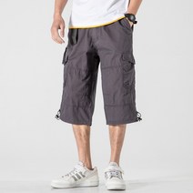 Summer Cotton Mens Overalls Straight Casual Cargo Shorts Men Multi-Pocket Loose Short [B00092455]