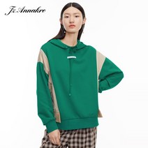 가을후드 JUZUI 구자나무의 모양 이질 이색적이다 패치워크 캐쥬얼 와이드 후드티 멋진 여성 드로스트링 2871443379