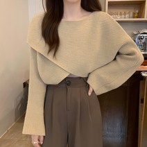 넷투넷코리아 여성 라운드넥 크롭 니트 긴팔 루즈핏 스웨터 심플