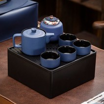 나혼산 다기 세트 캠핑용 여행용 휴대용 다도 차도구 컵 도자기 냄비 4 트레이 야외, Blue Splendid Pot Inner Bla