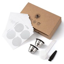 아이카필라스 I Cafilas 리필 가능한 커피 포드 재사용 에스프레소 캡슐 스테인리스 스틸 네스프레소 오리지널 라인 브루어와 호환 알루미늄 뚜껑 호일 씰 필터 스티커 (2 + 1