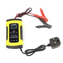 FOXSUR 차량용 배터리 충전기 AGM 딥 사이클 납산 완전 자동 오토바이 펄스 수리 탈황기 LCD 12V 5A 4Ah-100Ah, UK-Plug (Yellow), 1개