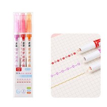 3/6pcs 하트 플라워 도트 모양의 형광펜 컬러 롤러 팁 곡선 라이너 마커 편지지 학교, 03 3PCS-Double pen tipA