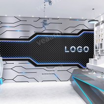 전시회 벽지 3D 사이버 펑크 공상 과학 기술 바람 벽지 e 스포츠 인터넷 카페 교육 사무실 교실 VR 전시장 체험관 벽지, 원활한네온천정사각형