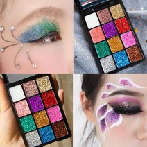 어린이 아이 섀도우 무대 메이크업 쇼 스파클링 글리터 파우더 흑백 스팽글 빅 블루 액체 방수, 12가지 반짝이 색상