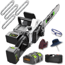 LIVREA 독일기술 전기톱 고출력 무선 충전식 세트 소형 미니 체인 날 전동, 16인치 일반배터리, 2개