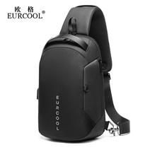 EURCOOL 남자 슬링백 USB충전 가방