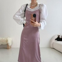여성 레이스넥 슬립 뷔스티에 벨벳 롱원피스