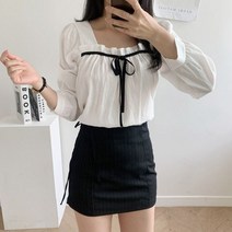 테크노 보그나 테잎리본 긴팔 블라우스