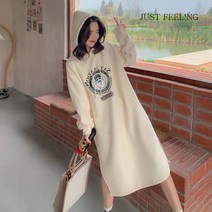 JUST FEEL!NG 후드티셔츠 롱 맨투맨 원피스 봄 롱티 빅사이즈 질좋은 루즈핏 롱티셔츠