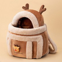 크리스마스 캐리어 이동장 강아지 고양이 케이지 산책가방 강아지 포대기 반려견 외출, 브라운 엘크 미디엄 (권장 체중 0.5~4kg)
