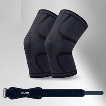 부모님 등산 걷기 운동 보조 무릎 관절 보호대 세트 홈트레이닝 점프, 슬리브형 블랙M 2P and 일자형스트랩 1P