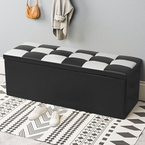수납 벤치 긴 의자 미용실 병원 카페 심플 스툴 보관함 인테리어, 길이 90 너비 40 높이 40, 4.블랙&화이트 체크[가죽]