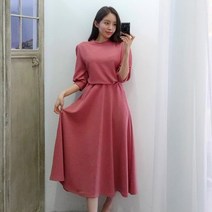 이힝 심플 7부 퍼프소매 밴딩 a라인 투피스 세트